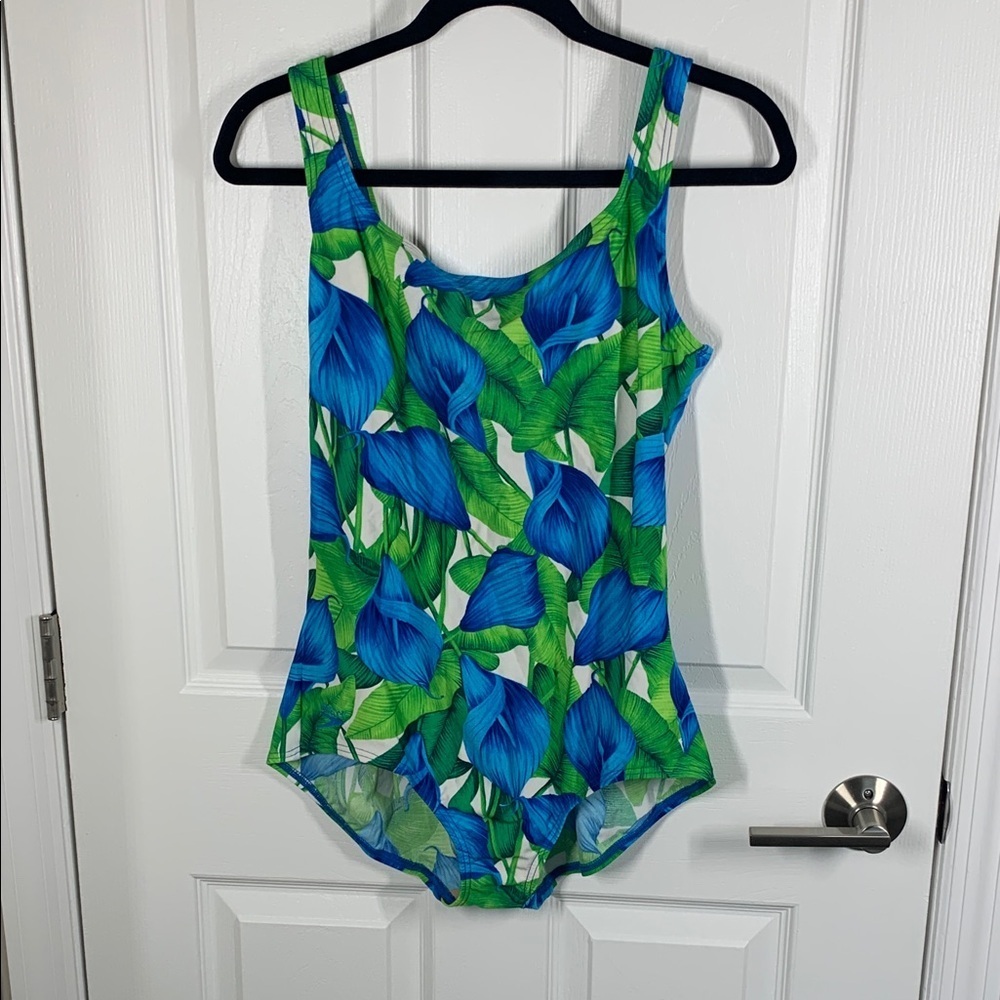 Speedo blue and green floral one piece swimsuit size 12